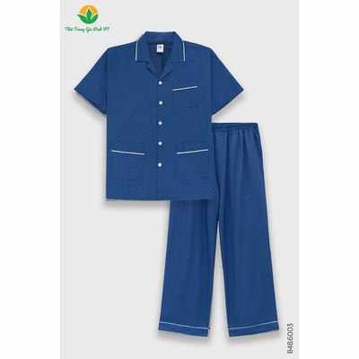 Bộ pijama cotton nam trung niên Việt Thắng quần dài áo cộc tay, chất liệu mềm mại B48.6003