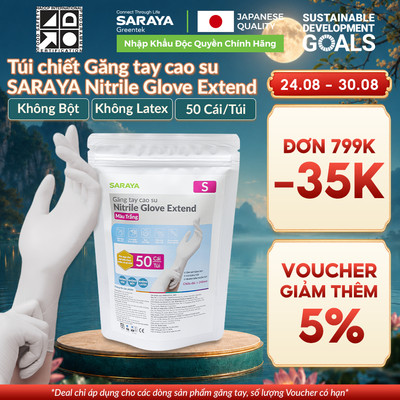 Găng tay cao su SARAYA Nitrile Không Bột, dùng trong Chế biến thực phẩm, Spa, Vệ sinh (Trắng, Đen, Xanh, Xanh tím)