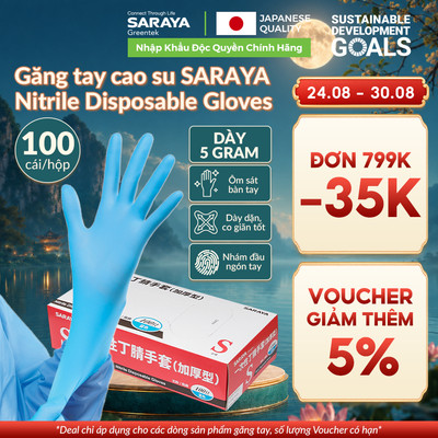 Găng tay cao su Saraya Nitrile Loại Dày 5Gram Không Bột, dùng trong chế biến thực phẩm, làm đẹp, vệ sinh - 100 cái/hộp