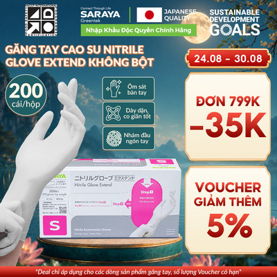 Găng tay cao su SARAYA Nitrile Glove Extend (Màu Trắng) Không Bột, dùng Chế biến thực phẩm, Spa, Vệ sinh - 200 cái/hộp