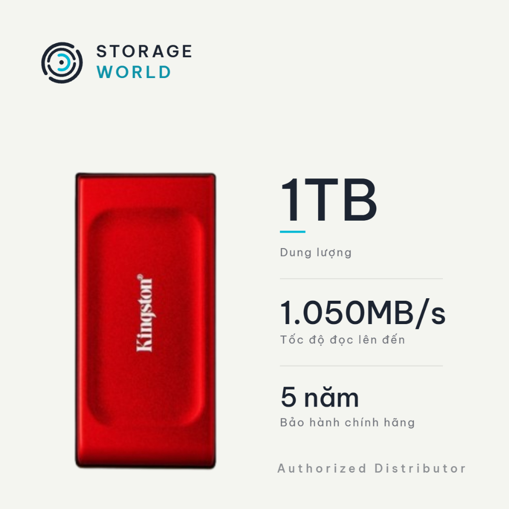 Ổ Cứng Di Động SSD Kingston XS1000 Red (1TB/2TB) USB 3.2 Gen 2 Portable External SSD