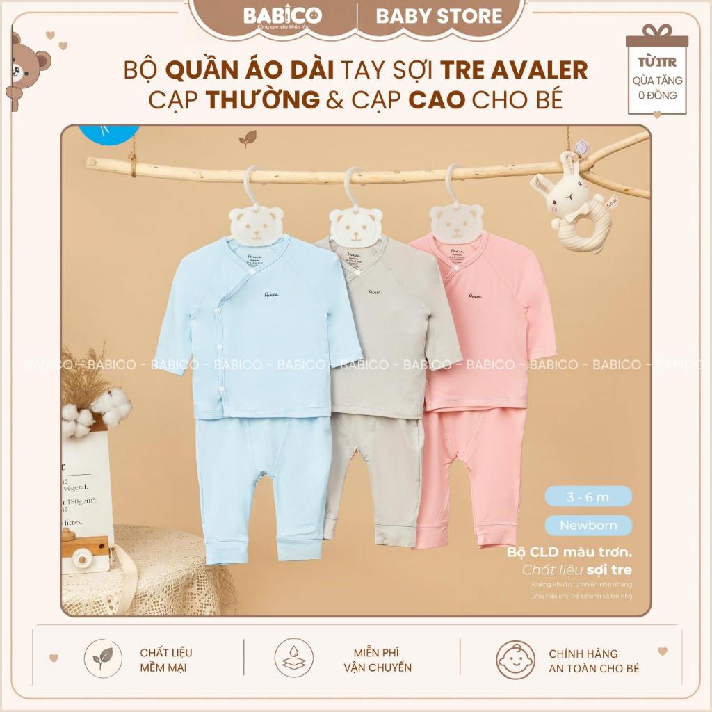 [ Avaler Chính Hãng] Bộ Sơ Sinh Dài Tay AVALER Vải Sợi Tre Cao Cấp Cài Lệch Siêu Mềm Mại Cho Bé