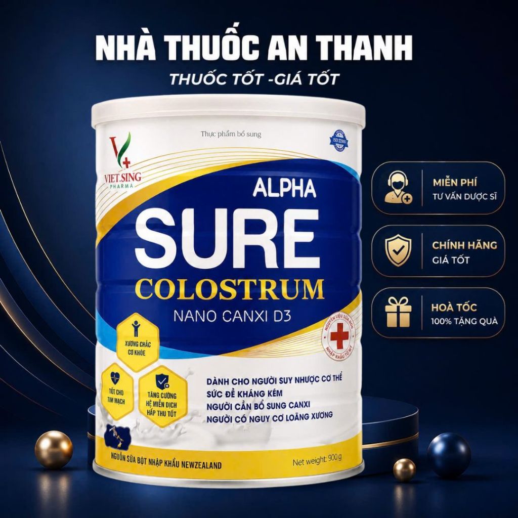 Alpha Sure Colostrum Nano Canxi D3 900g – Dinh Dưỡng Hỗ Trợ Xương Chắc Khỏe Cho Người Lớn Tuổi