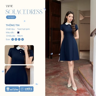 Váy Thiết Kế Nữ YAME Cổ Sen Phối Trắng Dài 90cm, Đầm Nữ Dự Tiệc, Đầm Công Sở Dáng A Phồng Hông Tay Hến- SOLACE YV1027