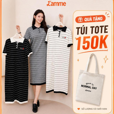 Váy Suông Bigsize Polo Kẻ Ngang Chất Len Mongtoghi Mềm Mại Co Giãn Phù Hợp Mọi Dáng - VL103 L'AMME