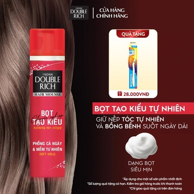 [CHÍNH HÃNG ĐỘC QUYỀN] Bọt tạo kiểu tóc Double Rich Soft Hold tạo phồng, giữ nếp tự nhiên cho tóc 150ml
