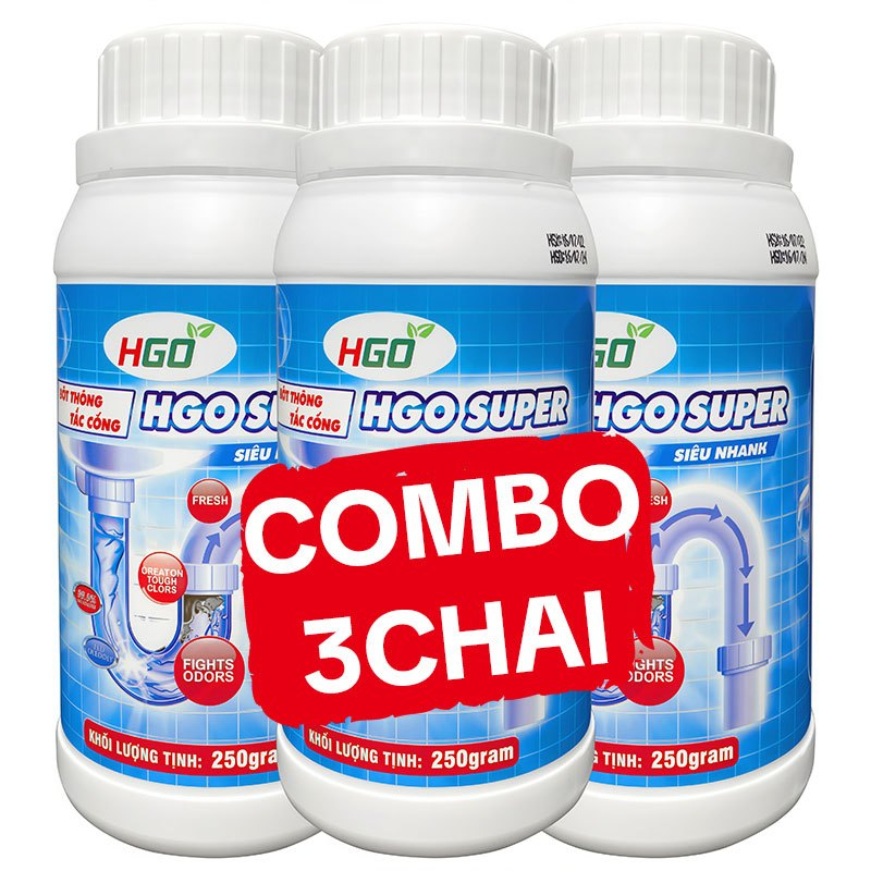 [COMBO 3] Bột Thông Cống Cực Mạnh HGO SUPER, Thông Tắc Bồn Cầu, Bồn Rửa Bát, Cống Thoát Nước 250G