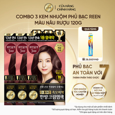 [CHÍNH HÃNG ĐỘC QUYỀN] Combo 3 Kem nhuộm tóc phủ bạc thảo dược ReEn an toàn và bền màu 120g, màu sắc tự nhiên mềm mượt