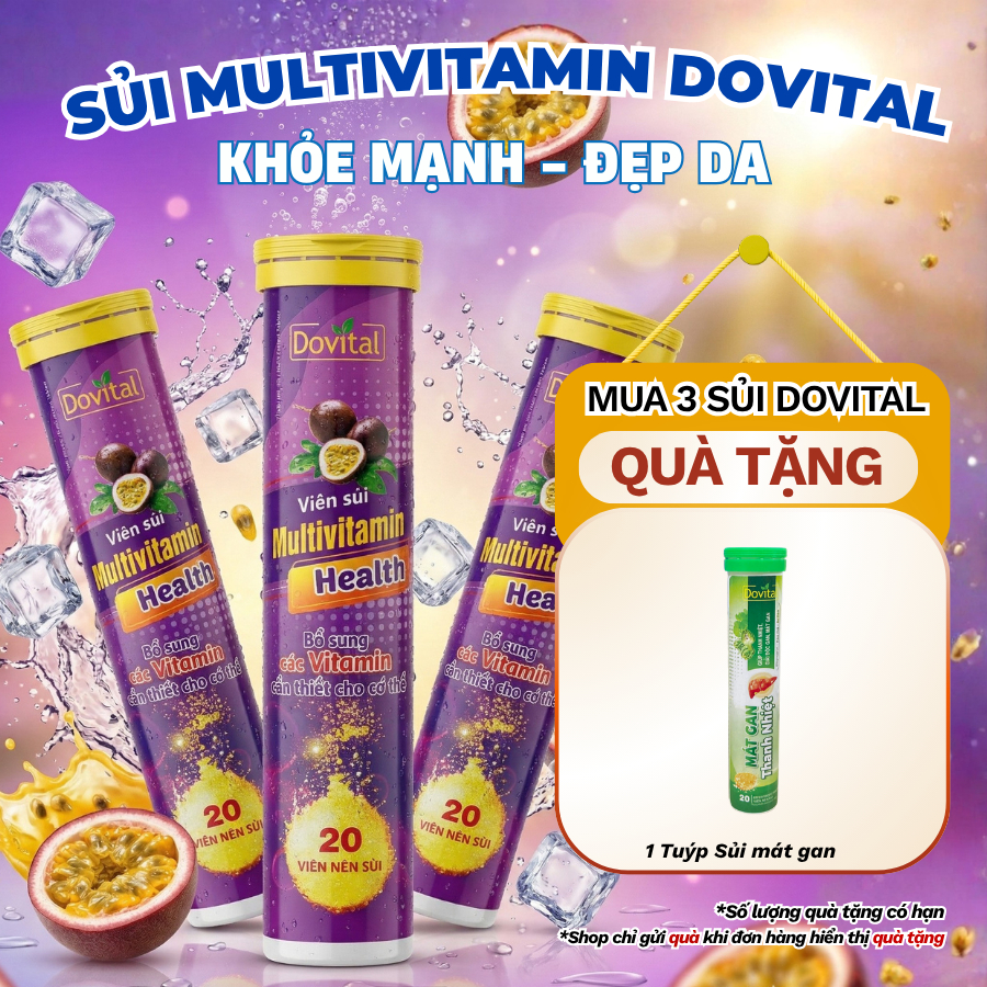 Combo 3 Tuýp vị Chanh Leo Sủi Multivitamin Health Dovital - Tpbvsk bổ sung Vitamin C