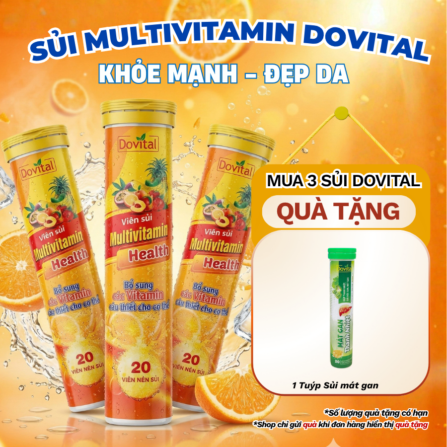 Combo 3 Tuýp vị Cam Sủi Multivitamin Health Dovital - Tpbvsk bổ sung Vitamin C