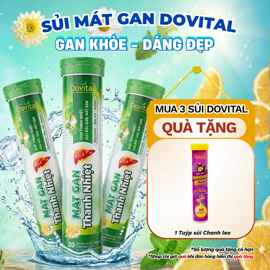 Combo 3 Tuýp Sủi Thanh Nhiệt Mát Gan Dovital - TPBVSK Giúp Thải Độc Gan, Nóng Trong, Giảm Mụn