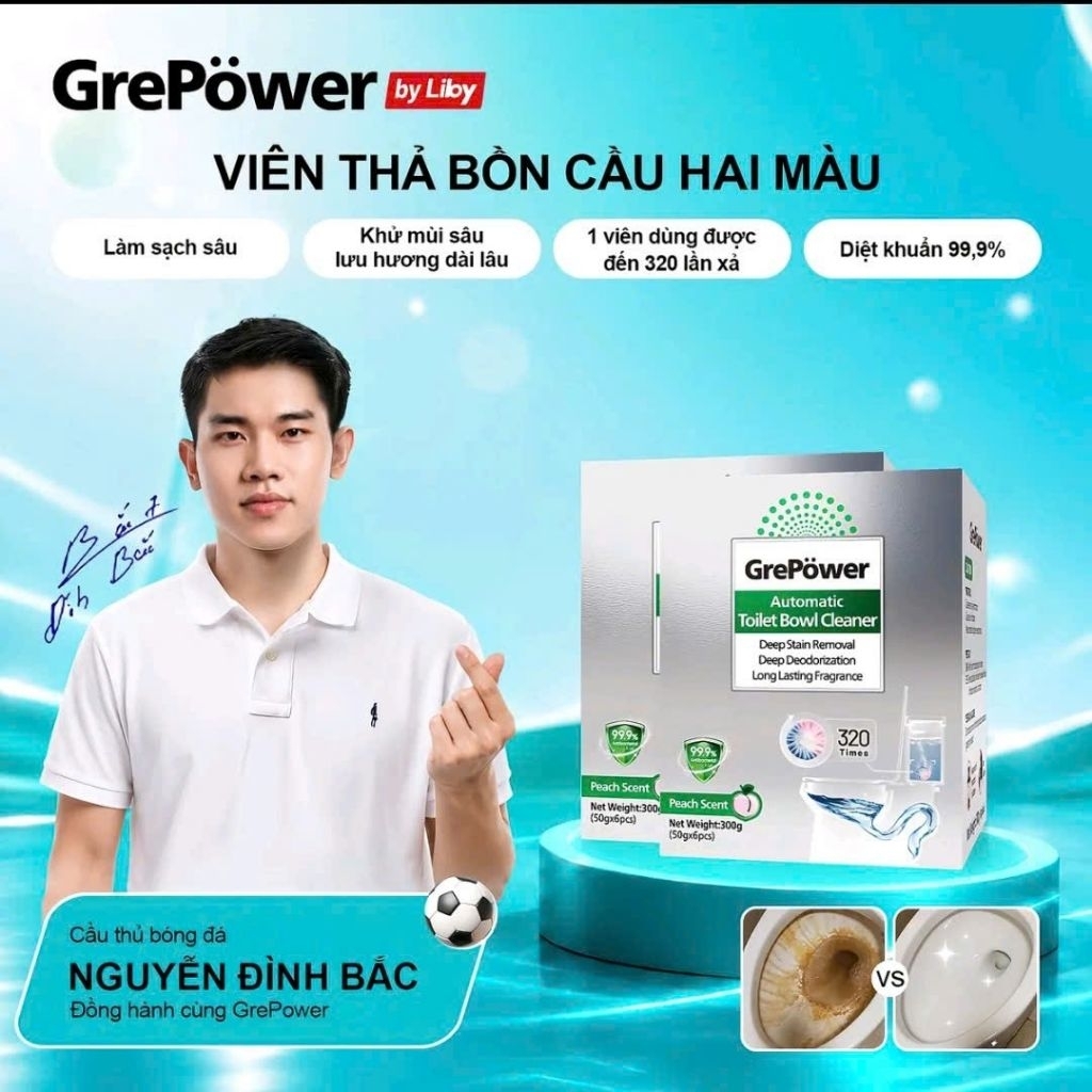 Grepower Viên Thả Bồn Cầu Liby 2 Màu – GẤP ĐÔI HIỆU QUẢ: Vừa TẨY CẶN vừa KHỬ MÙI-D1