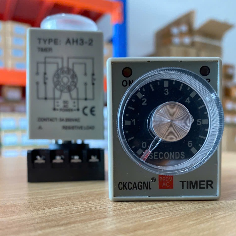 RơLe Thời Gian AH3-2 6S 60S 60M  220VAC Timer ON Delay 2 Tiếp Điểm + Đế 8 Chân Relay Hẹn Giờ PLC