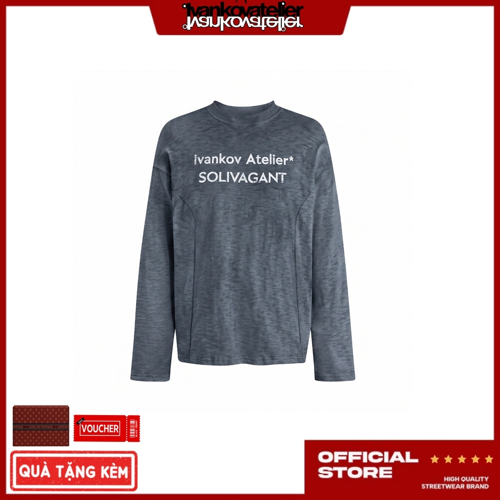 IVANKOV Áo Thun Dài Tay Ivankov Solivagant Vải Slub Cotton Form Basic Unisex