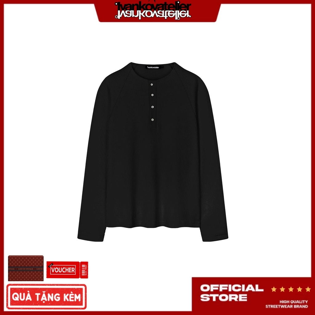 IVANKOV Áo Thun Dài Tay Ivankov Raglan Waffle Henly Vải Waffle Cotton Unisex