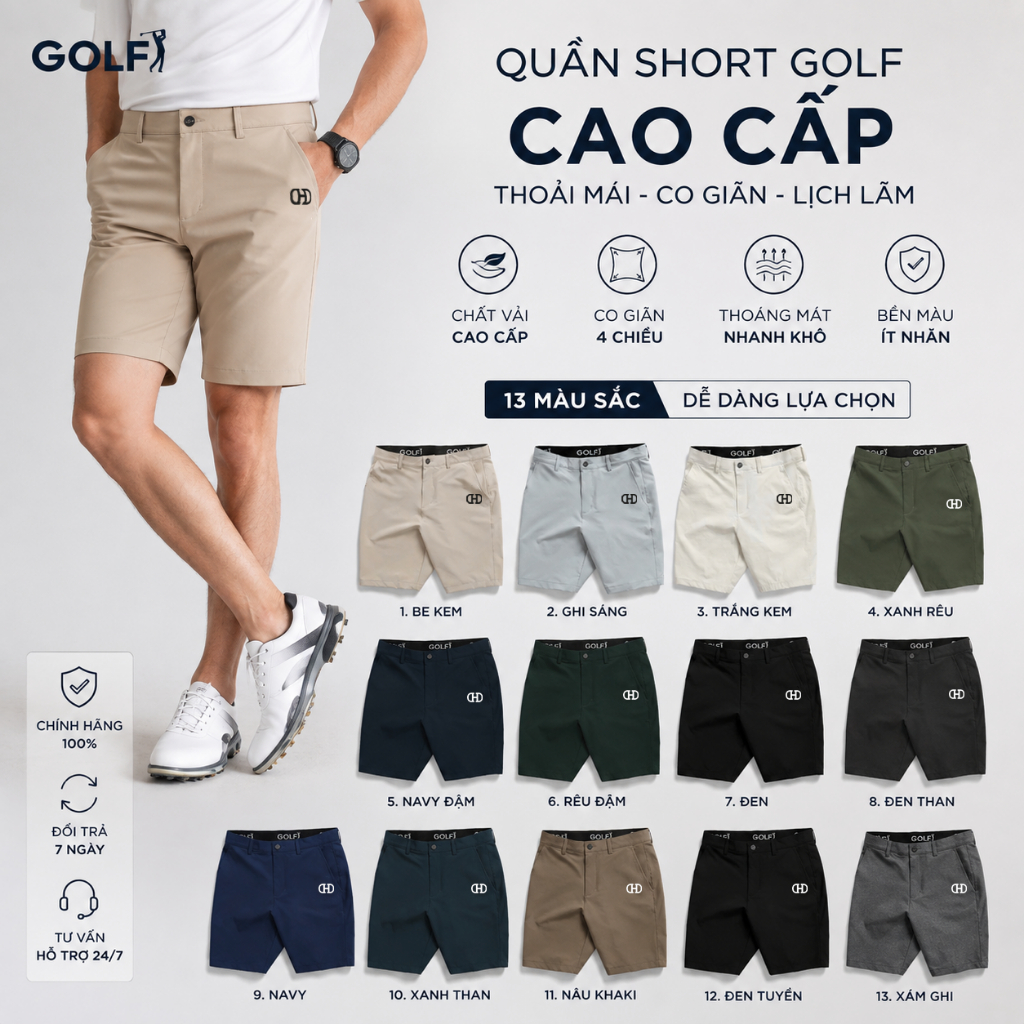 QUẦN SHORT GOLF NAM – FLEX GOLF HAZZYS 11 MÀU