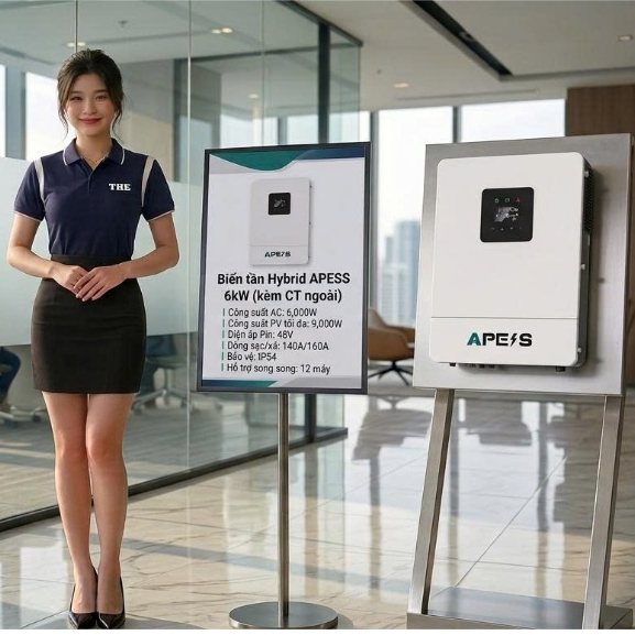 Biến tần Hybrid Apess 6kW kèm CT ngoài IP54 bảo hành 3 năm. Đầy đủ CO, CQ. NSX: Senergy green 6kw.