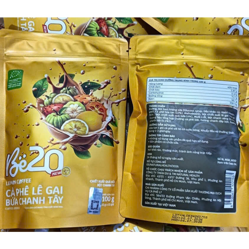 Cà Phê Vị Hòa Tan Chanh Tây Lemon Coffee Chính Hãng Túi Zip 10 Gói