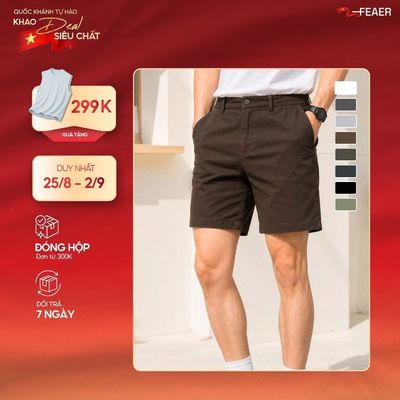 Quần short nam Fundamental vải kaki cá sấu lục giác, dây rút ẩn, co giãn nhẹ, thấm hút tốt, form trên gối tôn dáng-FEAER