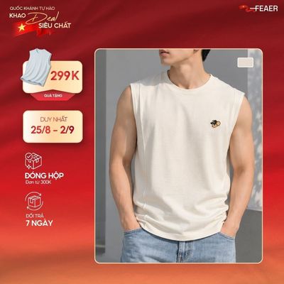 [DEAL ĐẠI LỄ]Áo thun sát nách TANKTOP PEEK vải cotton, form rộng thoải mái, thêu logo tinh tế, mặc hè và vận động -FEAER