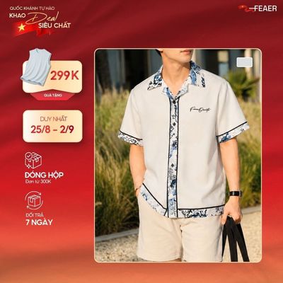 Áo sơ mi ECHO phối họa tiết Porcelain Ink nghệ thuật, phong cách resort dễ phối mùa hè, chất vải mềm mát ít nhăn - FEAER