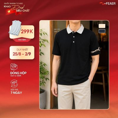 Áo polo nam có cổ Ouroboros, chất vải Cotton Micro mềm mịn, thấm hút, bền màu, họa tiết thêu rắn - FEAER
