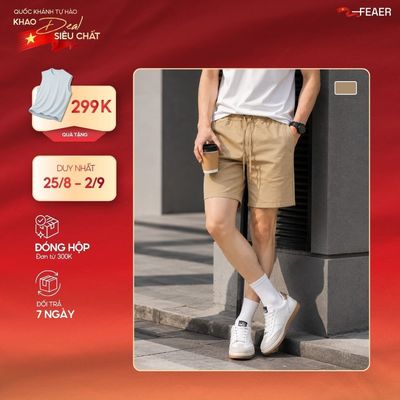 Quần Short Nam vải KAKI CANVAS lưng chun, dây rút dễ dàng điều chỉnh, cao cấp, nam tính, trẻ trung, năng động - FEAER