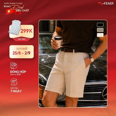[DEAL ĐẠI LỄ] Quần Short Tây REFINED Cotton Luxe cao cấp, form regular fit nhẹ, thoáng mát đứng form - FEAER