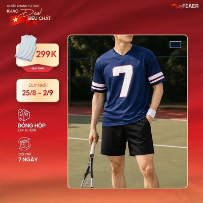 [RUNKEE COLLECTION] Áo thun jersey nam nữ Glory, cổ V form rộng, vải Cotton Eyelet lưới thoáng mát, họa tiết số - FEAER