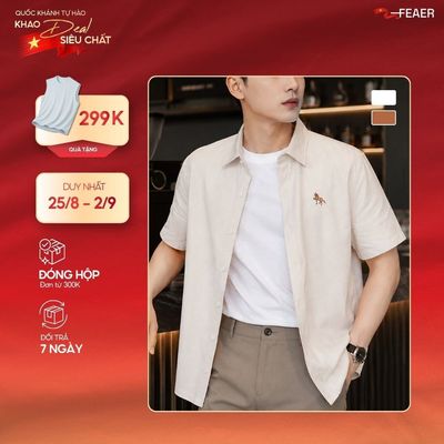 [VẢI VELVET L1] Sơ mi tay ngắn ROYQUIN chất liệu nhung tăm cao cấp, bề mặt mịn nhẹ, phom thoải mái, dễ phối đồ - FEAER