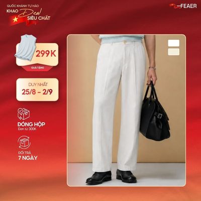 Quần dài Linen nam form Regular Fit, chất vải thoáng mát nhẹ mềm, bề mặt vân tự nhiên, phong cách smart casual - FEAER