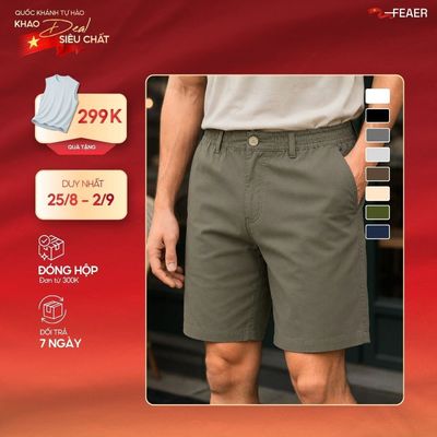 [NGANG GỐI] Quần short nam BASIC SLEEK form ngang gối, lưng thun khóa kéo, chất kaki cá sấu dày dặn, ít nhăn - FEAER