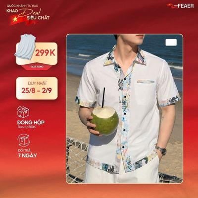 Áo sơ mi SOLEN phối họa tiết Porcelain Ink nghệ thuật, vải Poplin Polyester mềm mát ít nhăn, phong cách resort - FEAER