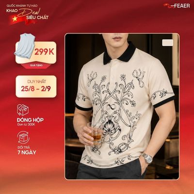 Áo polo nam cổ bẻ SHELLOR họa tiết Baroque in chìm nổi bật, cổ điển, vải CVC cao cấp - FEAER