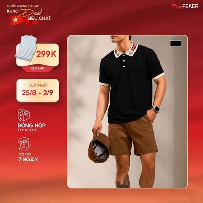 Áo polo SPHYNX cổ phối kem sọc đỏ nổi bật, thêu mèo tinh xảo, chất vải Cotton Micro thoáng mát, form đứng chuẩN - FEAER