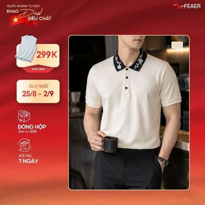 [CỔ ÁO THÊU HOA ANH ĐÀO] Polo SAKURA kem thanh lịch, sang trọng, phối cúc áo tạo điểm nhấn tinh tế, tôn body - FEAER