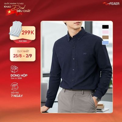 Áo sơ mi nam Truewear tay dài, cổ bẻ, vải Oxford dày dặn, form Regular Fit, logo thêu,thanh lịch-FEAER