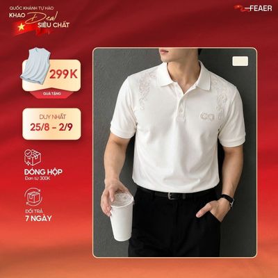 Áo polo nam INFINI thêu họa tiết Baroque sang trọng, vải CVC mềm mịn, co giãn, thanh lịch, nổi bật