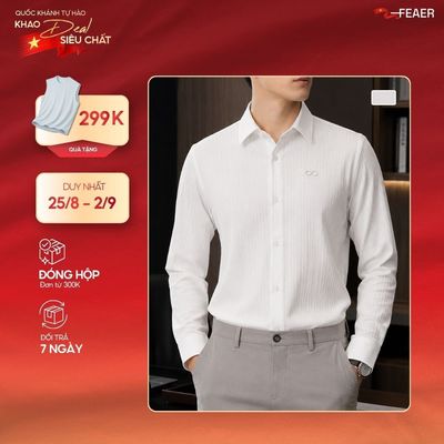 Áo sơ mi PURE tay dài trắng lịch lãm vải gân nổi tinh tế chống nhăn thoáng mát cao cấp cho nam công sở, hiện đại - FEAER