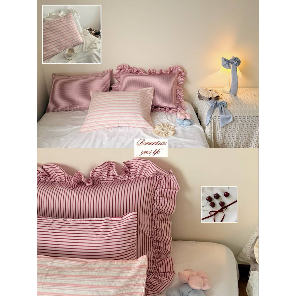 Vỏ gối hồng sọc đỏ ( 50x70 )