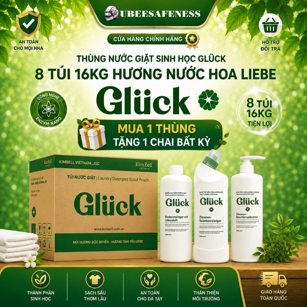 Thùng nước giặt sinh học Gluck 8 túi 16kg hương nước hoa Liebe