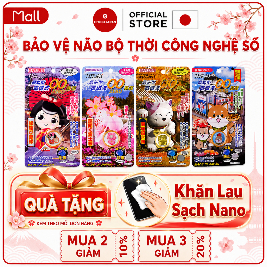 [Deal Hời] Chip Ngăn Bức Xạ Điện Từ Hitoki - Bảo Vệ Toàn Diện - Chính Hãng Nhật Bản - Tặng Kèm Khăn 