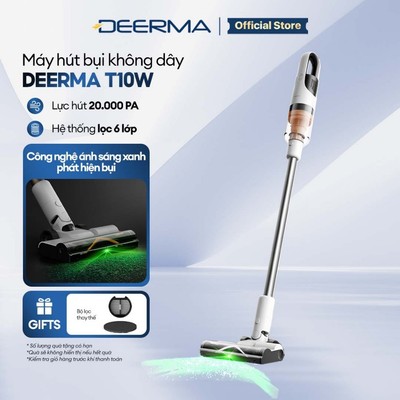 Máy hút bụi không dây Deerma T10W với lực hút mạnh 20.000pa kèm ánh sáng xanh thông minh - Bảo hành 12 tháng