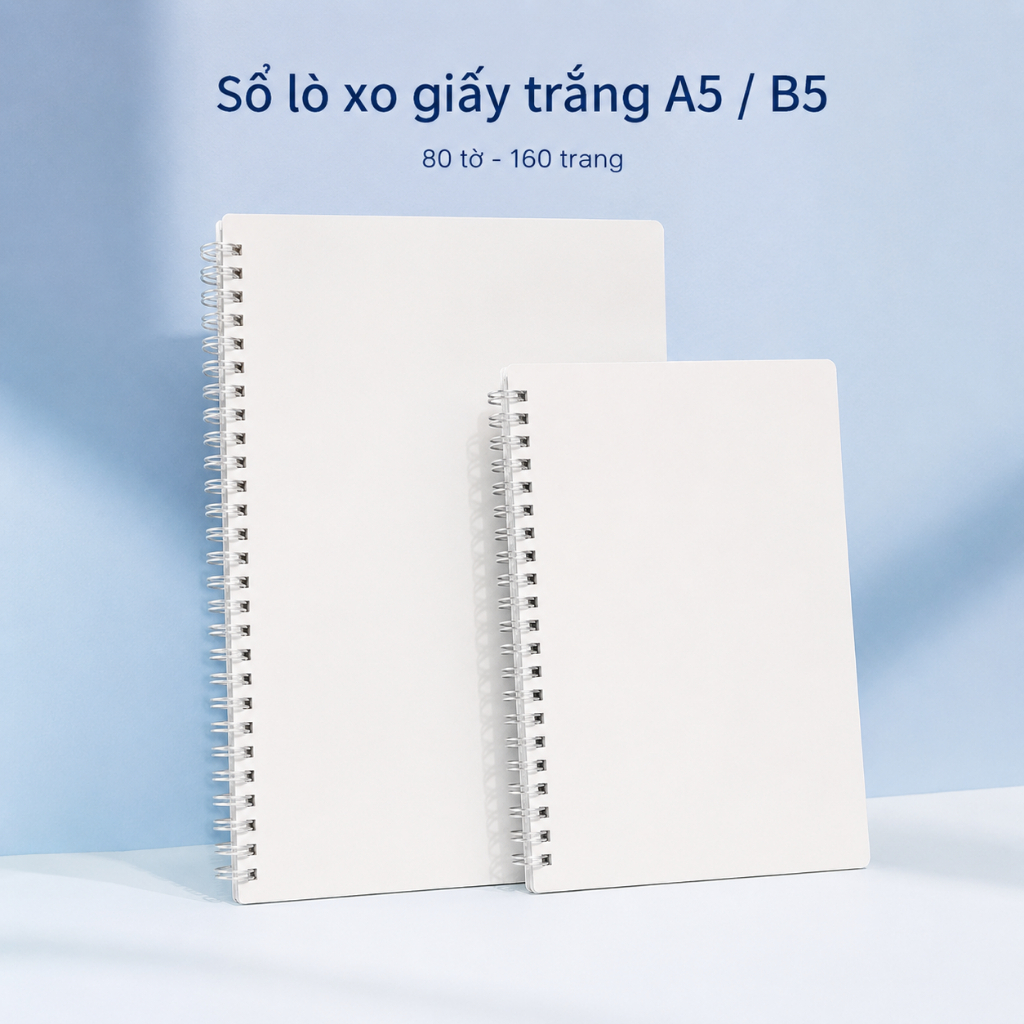 Sổ Tay Lò Xo Ruột Trơn A5/B5 80 Tờ 160 Trang, Sổ Ghi Chép Vẽ Phác Thảo Cho Học Sinh Sinh Viên