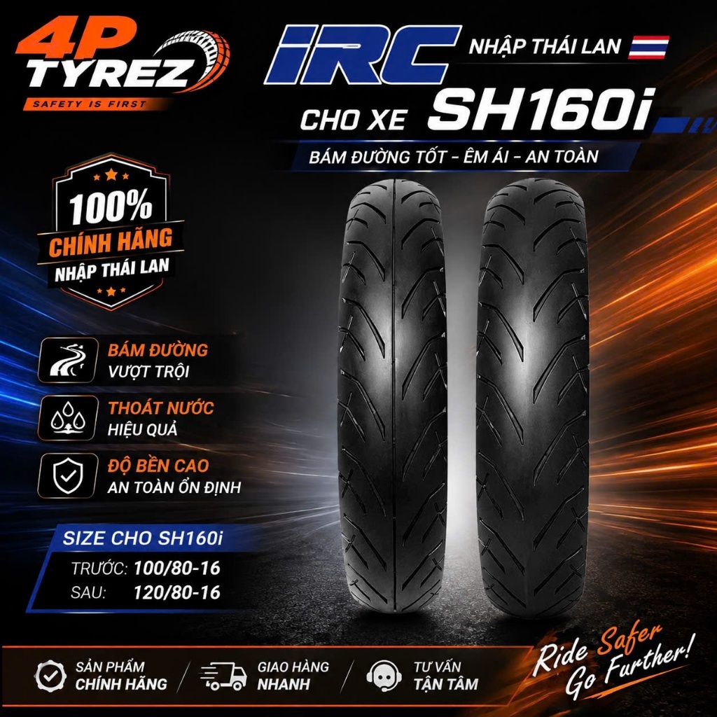 [4PTYREZ] Vỏ lốp IRC Thái Lan SS-530 KHÔNG RUỘT cho SH125i/150i/160i Sh300i Sh350i SH Ý Phụ Tùng Phụ