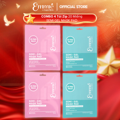 Toner pad dưỡng da Emmie by Happy Skin Set 2 Zip 5% Nia Sáng Da & 2 Zip Cica Dịu Da - Chất Liệu Semi-Gel Combo 4 Túi Zip