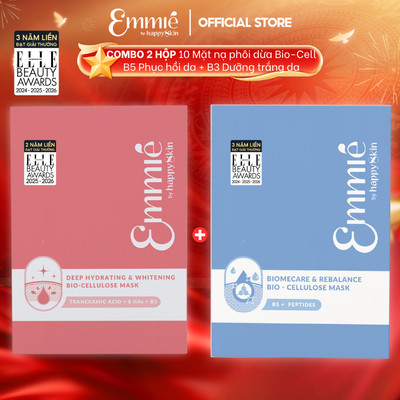 COMBO 2 Hộp Mặt nạ phôi dừa Emmie Bio Cellulose B5 B3 Hỗ Trợ Phục Hồi Làm Dịu Da Cấp Ẩm - Hỗ Trợ Dưỡng Sáng Hộp 10 Miếng