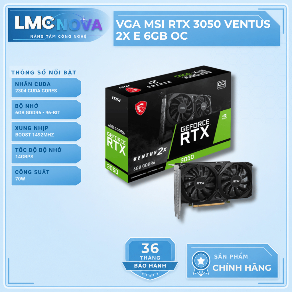 VGA MSI RTX 3050 VENTUS 2X E 6GB OC GDDR6