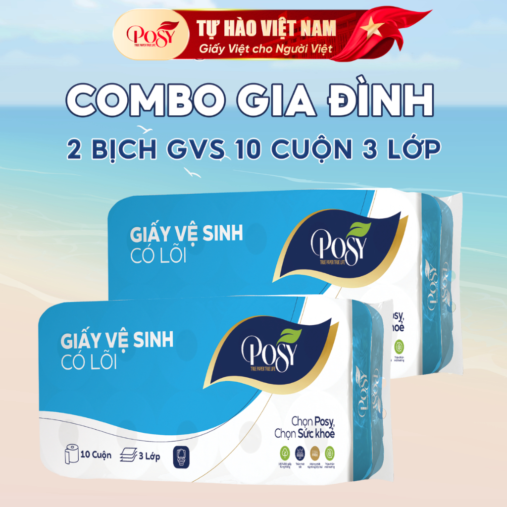 [OUTLET S4] Combo 2 bịch giấy vệ sinh Posy 10 cuộn 3 lớp, Có lõi và không lõi, mềm mịn dai và dễ tan