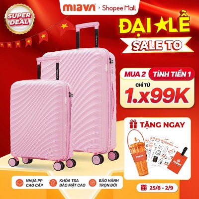 [COMBO SIÊU PHẨM] 2 Vali Kéo MIAvn Larita SARON - Size 20/24/28 inch - 2 Ngăn Lưới, Nhựa PP Bền Bỉ, Khóa TSA Bảo Mật Cao